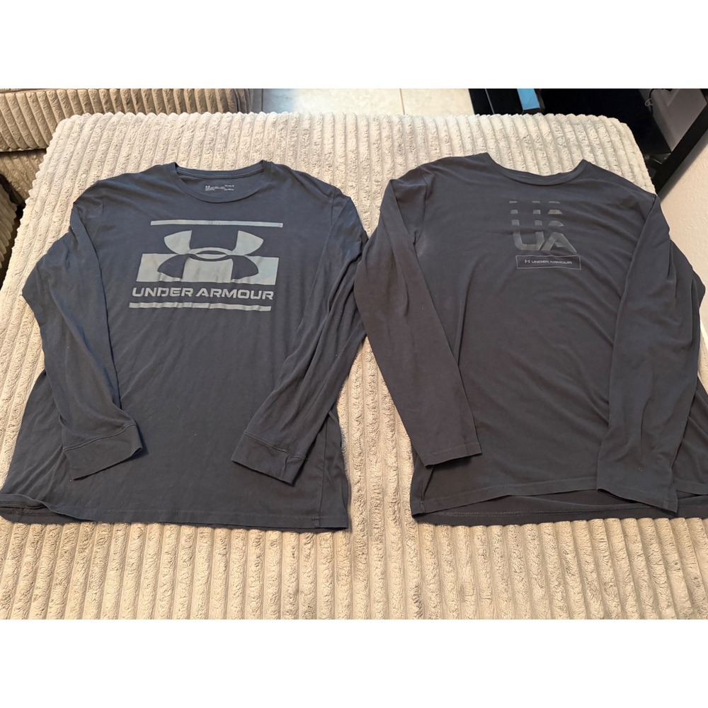 Under Armour Mens Long Sleeve Graphic T-Shirt 2 Pack Dark Gray Charcoal LG